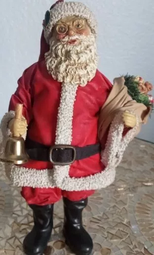 Midwest Importers Fabric Mache Santa with Glasses & Toy Sack & Bell