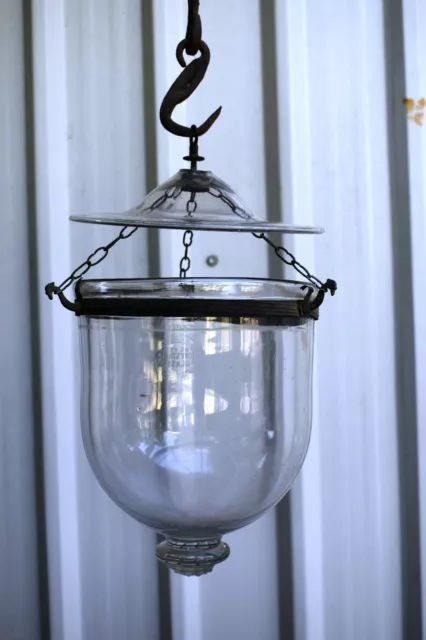 Antique Val St Lambert Glass Lantern Bell Jar Belgian Lamps Handi Pendent "F78