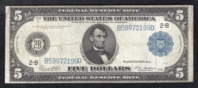 FR. 851a 1914 $5 FIVE DOLLARS FRN FEDERAL RESERVE NOTE NEW YORK, NY VERY FINE