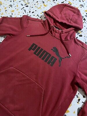 Puma Men's Long Sleeve Hoodie Pullover In Size Small Red Hooded Spellout Jumper