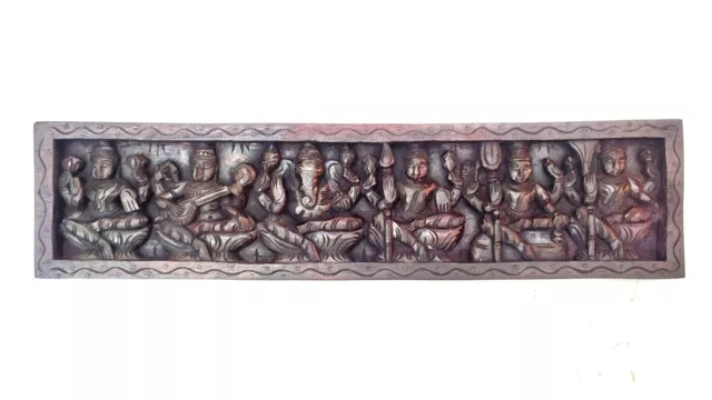 Hindu Gods Lekshmi,Saraswathi,Ganesh,Vishnu,Shiva and Bramha Hand Carved Panel