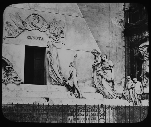 ANTIQUE Magic Lantern Slide VENICE TOMB OF CANOVA C1890 OLD PHOTO VENEZIA ITALY