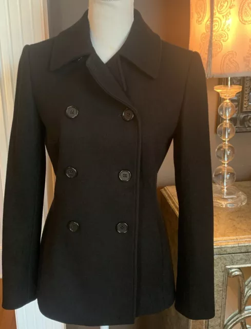 Antonio Melani Women’s Black Double Breasted Wool Pea Coat Size 2 EUC