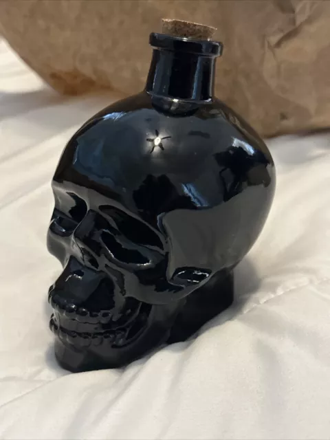 Black Colored Glass Skull Poison Spell Apothecary Bottle Cork 5" tall       (D5)