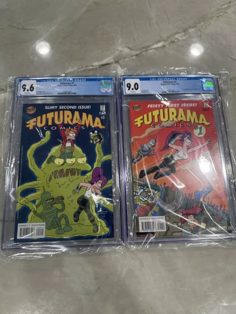 Futurama #1 CGC 9.0 & Futurama #2 CGC 9.6 Bongo Comics 2000 Simpsons! Lot