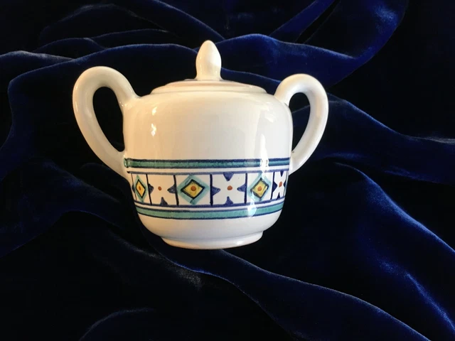 Vintage Italy Deruta Majolica Stoneware Pottery Small Sugar Bowl With Lid