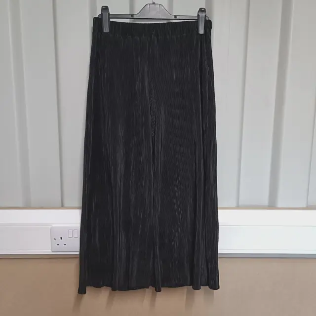 Zara Womens Trousers Black Size S Small UK 10 12 Micro Pleated Cropped Wide Leg