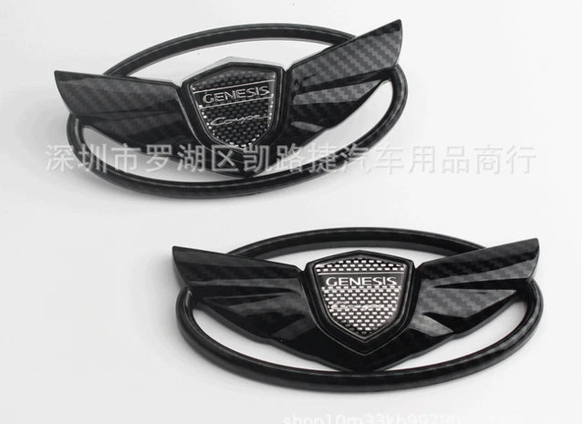 2x Set Distintivi Genesis Boot Schiena & Cofano Logo Anteriore Emblema Fibra di Carbonio Nero