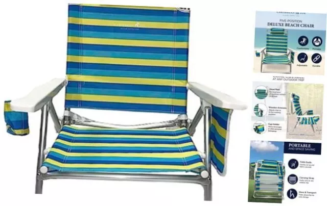 Folding Beach Chair, 5 Position Lightweight, Portable Reclining Outdoor