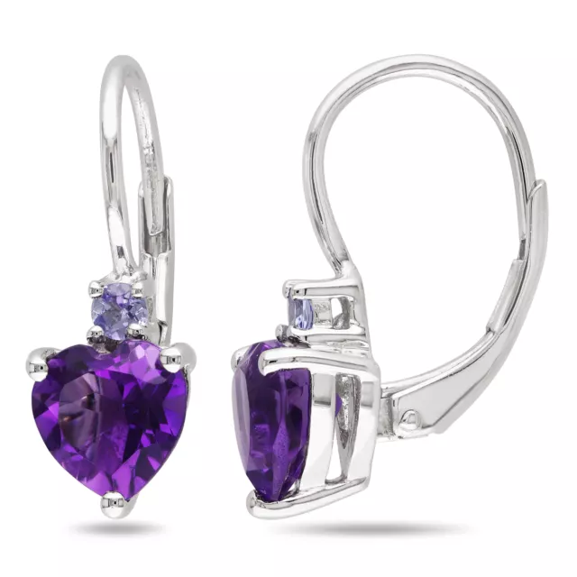 Amour Sterling Silver Amethyst and Tanzanite Heart Earrings