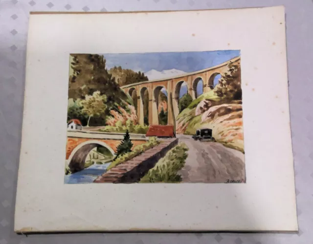 Borsodi Landscape Aqueduct Watercolor River Bridge Car
