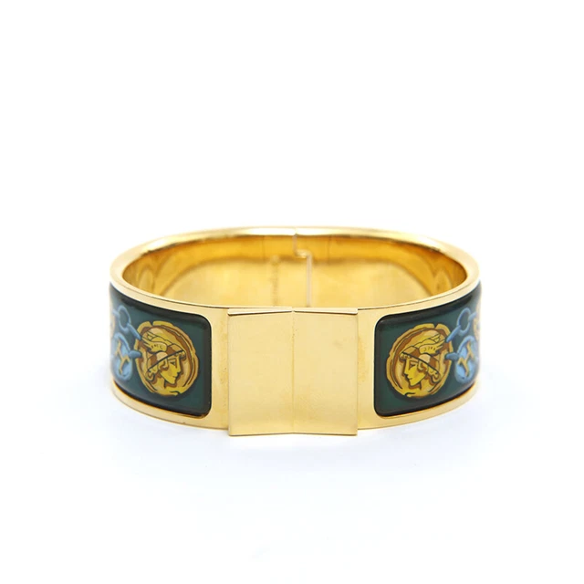 HERMES Bangle Emaille GM Location Gold × Blue