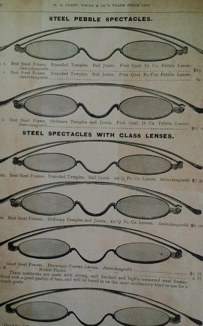 Spectacles Glasses Antique Steel 1881 Catalog Page Clapp Chicago Rare VHTF 86