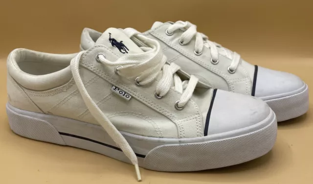 Polo Ralph Lauren White Canvas Sneakers Shoes Sz 10 Excellent Deck Tennis Women
