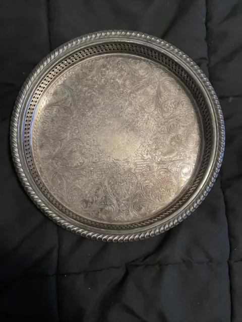 Vintage WM ROGERS Silverplate Etched Scroll Floral 15" Platter Tray