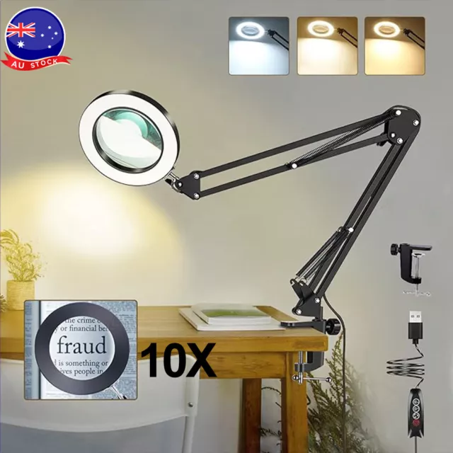 Light Magnifying Lamp 10X Magnifier 72 LED Light with Clamp Foldable for Crafts