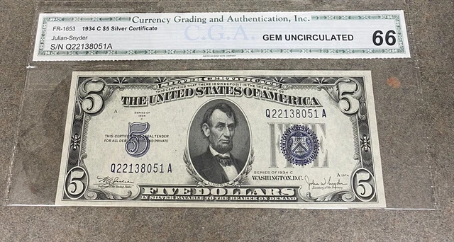 1934 C $5 Silver Certificate CGA 66