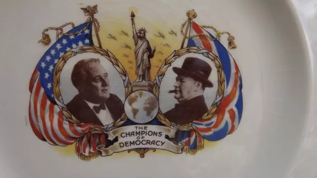 1940s World War 2 Plate Churchill & Roosevelt "The Champions of Democracy"