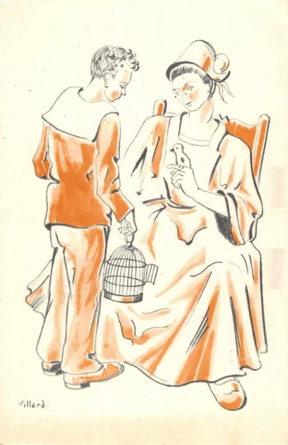 Cpa Illustrateur Breton Signe Villard