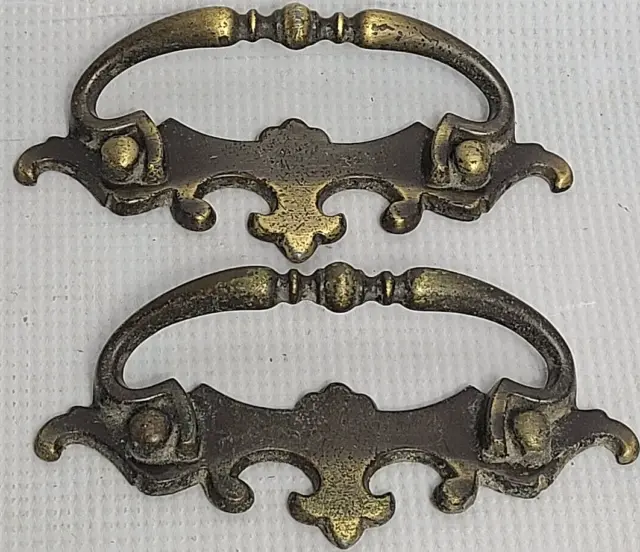 2 Vintage Amerock Carriage House Drawer Pull Handle Antique Brass 3" Center