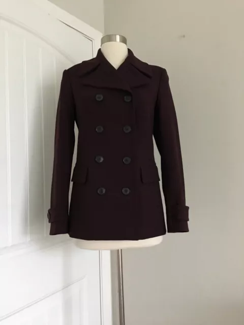 Theory Joanta Wool Blend Burgundy Peacoat Jacket Coat Size 2