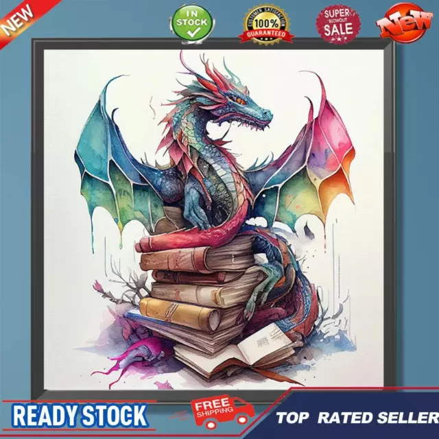 Paint By Numbers Kit On Canvas DIY Oil Art Bookish Dragon Picture Decor 40x40cm