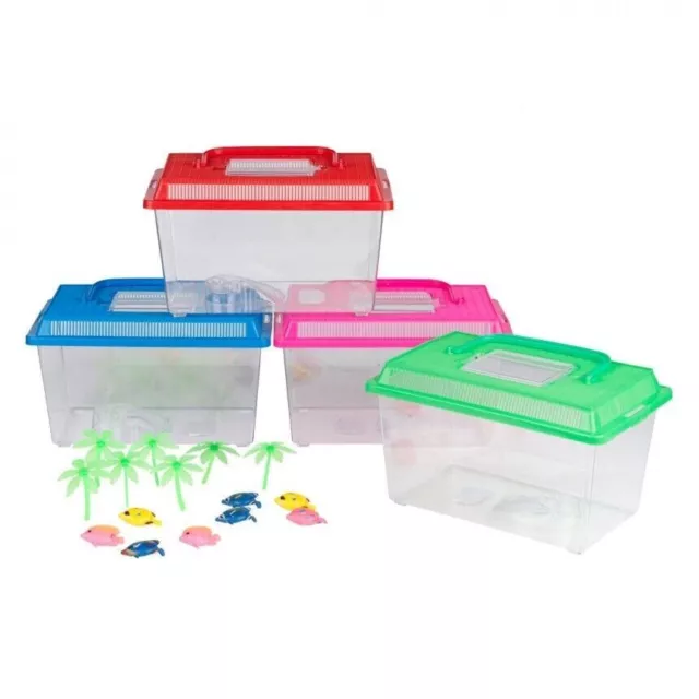 🔥Mini Fish Tank Plastic Aquarium Bowl Pet Box Container Small Carry Handle UK