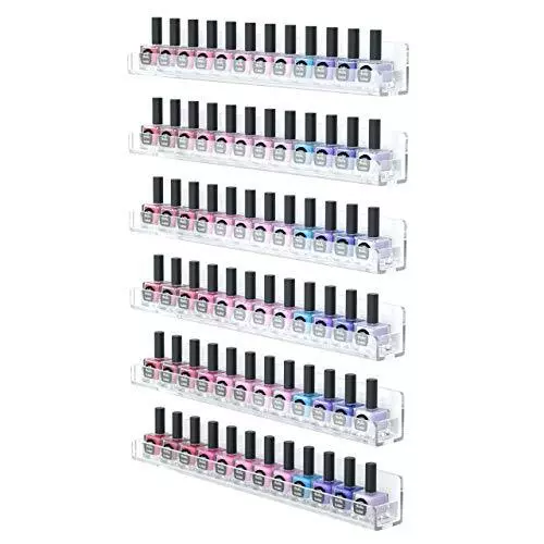 FEMELI Nail Polish Wall Rack 6 Shelves,Clear Acrylic Nail Polish Holder 66-90