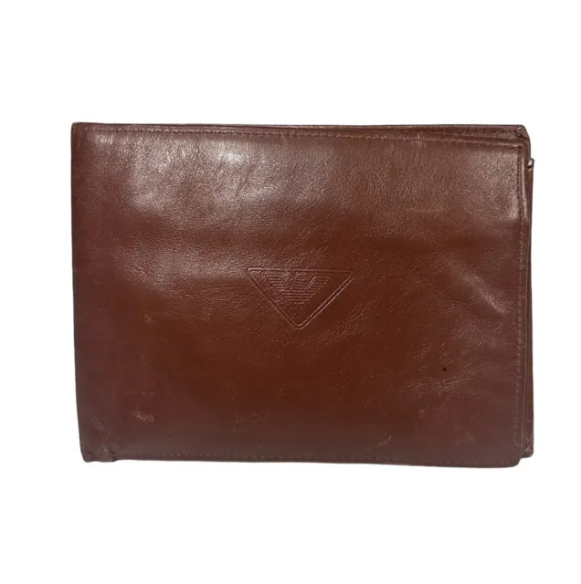 Vintage Giorgio Armani ~ Men's Bi-Fold Brown Leather Wallet with Coin Pocket