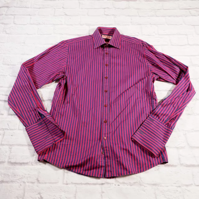 Thomas Pink Slim Fit Prestige Red Blue Striped French Cuff Mens Dress Shirt 16