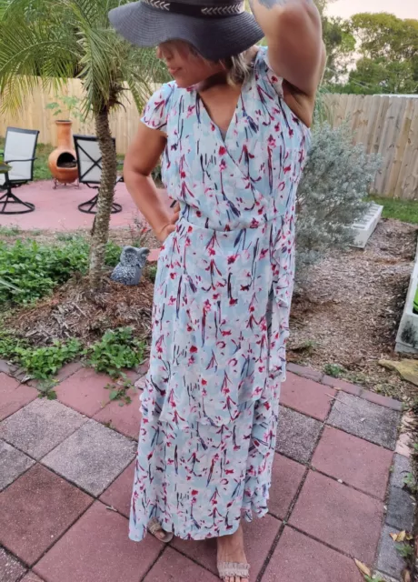 Haute Hippie Women's Tribe Printed Ruffle Dress Blue Sky Floral Medium Size
