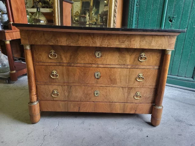 COMMODE 4 TIROIRS EMPIRE EN NOYER BLOND DU XIX ème SIECLE