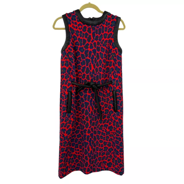 Christopher Kane Dress sz 10 Leopard Animal Print Leather Trim Stretch Red Blue