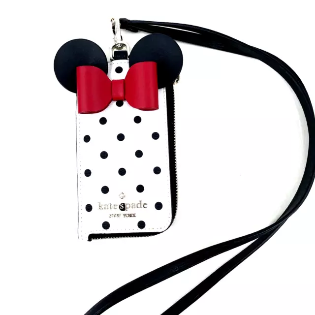 Kate Spade Disney Minnie Mouse Lanyard ID Card Holder Wallet White Neck Strap
