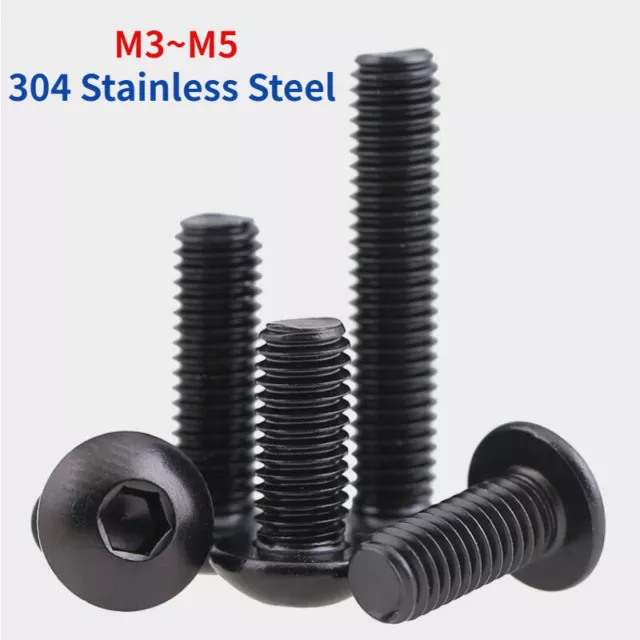 Black 304 Stainless Steel Socket Button Screws Dome Head Hex Allen Bolts M3-M5