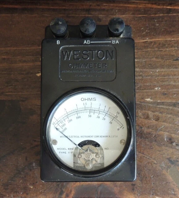 Vintage Weston MODEL 689 Type 1-F Ohmmeter Electrical Tester, USA MADE