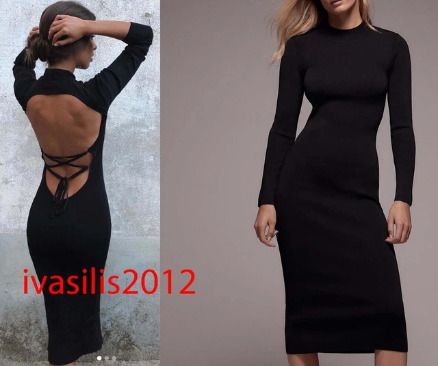 ZARA NEW WOMAN Midi Fitted Knit Dress With Open Back Black S,M,L 6873/118 $54.88 - PicClick ZARA NEW WOMAN Midi Fitted Knit Dress With Open Back Black S,M,L 6873/118 $54.88 - PicClick
