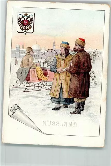 13511652 - Pferdeschlitten Winterlithographie Trachten Russland