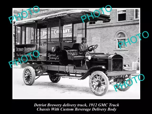 OLD LARGE HISTORIC PHOTO OF DETRIOT BREWING Co DELIVERY TRUCK, 1912 GMC TRUCK