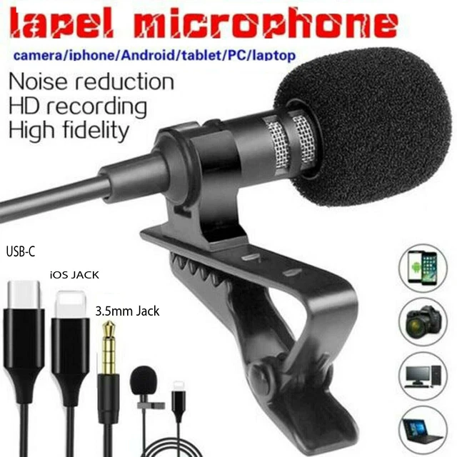 Lavalier Lapel Mini Stereo Clip on Mic Condenser Microphone iPhone 14 13 12 11 X