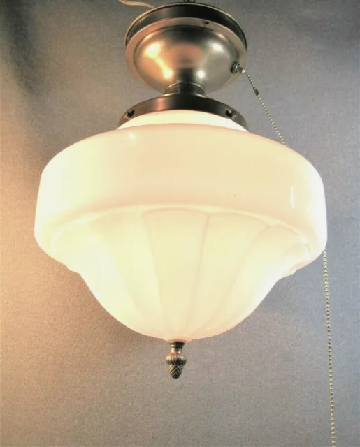 Schoolhouse Industrial Antique Ceiling Fixture & 12 In. Fluted Glass Globe