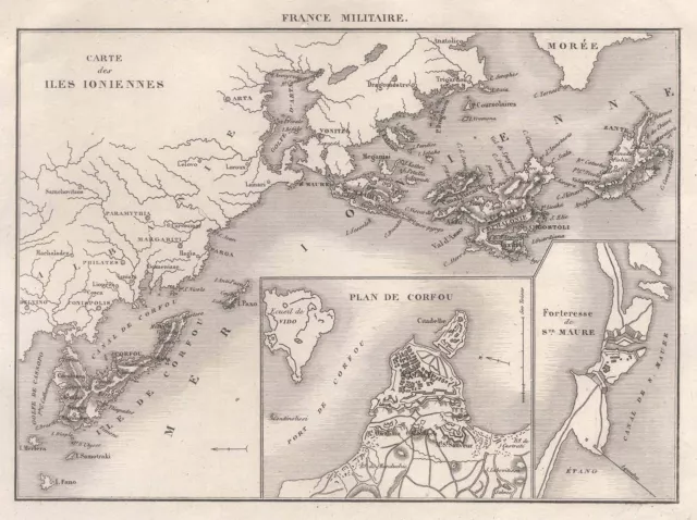 Griechenland Ionische Inseln Original Stahlstich Landkarte France Militaire 1835