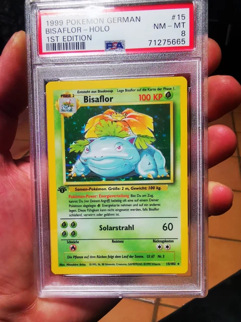 Pokemon-Karte Bisaflor 1.Edition Base Set 1999 German PSA 8- Mint