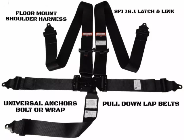 Exhibition Car Racing Harness Sfi 16.1 Latch & Link Floor Mounted 5 Point Black