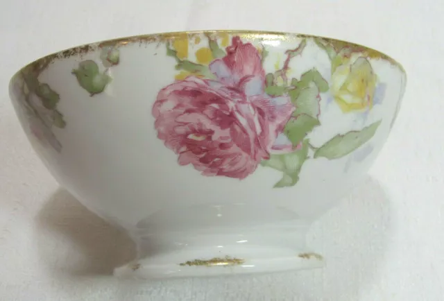 GDA Gerard Dufraisseix & Abbot Limoges Vintage Footed Bowl Pink Yellow Roses