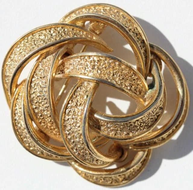 Broche Vintage Dorée émaillée Feuille Fleur - Signée ORENA - Bon état