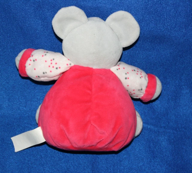 Obaibi Okaidi Doudou Souris Boule Grelot Rose Gris Coeur Etoile Etat Neuf 2