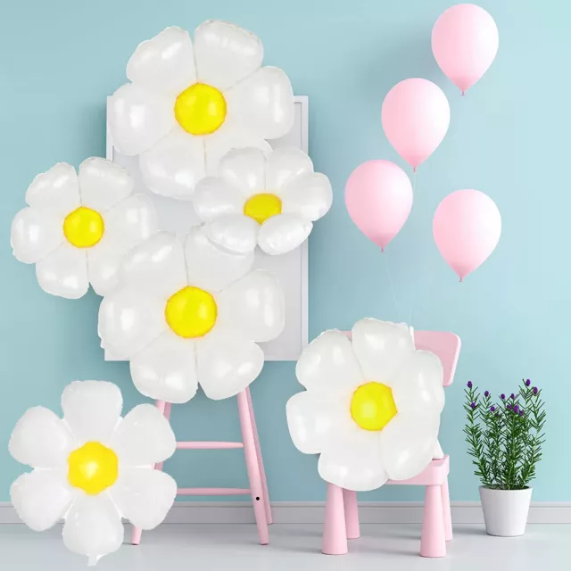 10 Stück Weiße Folienballon Gänseblümchen Ballons Blume Mylar Folie Luftballons