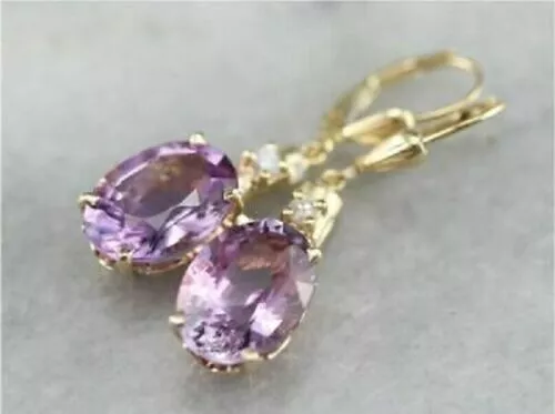 4Ct Oval Cut Amethyst Drop & Dangle Women's Style Earrings 14K Yellow Gold Over