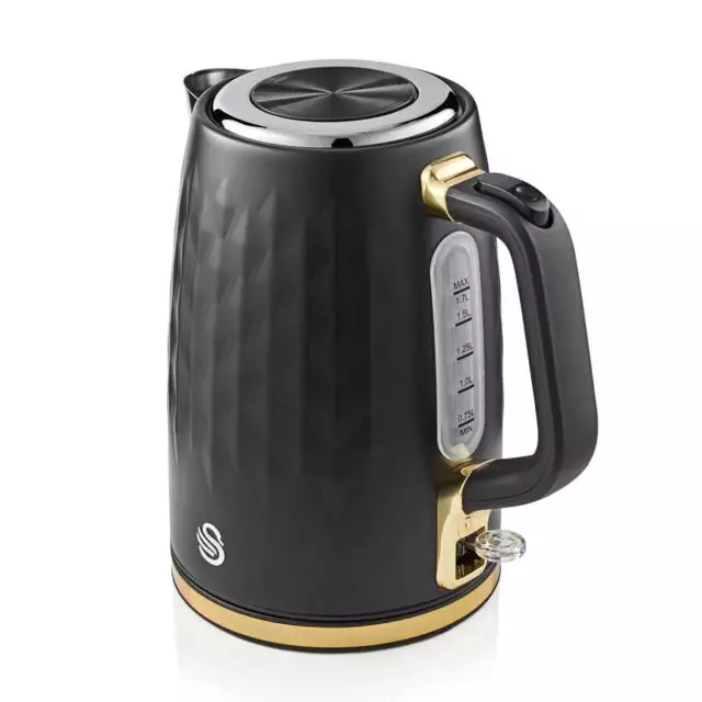 Swan 1.7L Gatsby 1.7L 3KW  Jug Kettle With Diamond Pattern Black